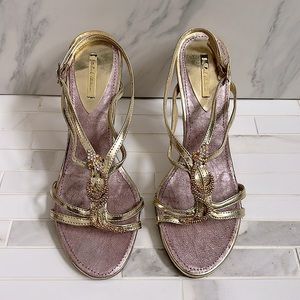 Michael Antonio Gold Metallic Snake Jewel Heel Sandals Size 6